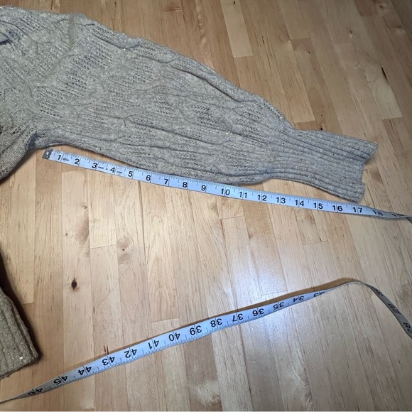 Express Tan with Gold Sequins Cable Knit Sweater - Picture 14 of 15